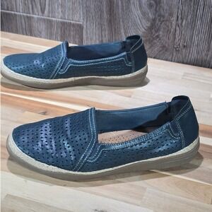 Clarks Collection Brinkley Step Perforated Loafers Size 8.5 Wide Blue Espadrille